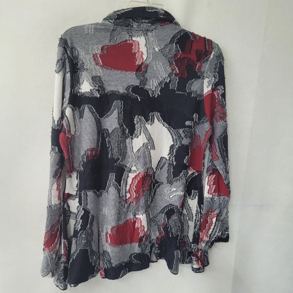 Parsley & Sage Women's Medium‎ Button Down Frayed Patchwork Tunic Top Red Grey - Picture 4 of 8